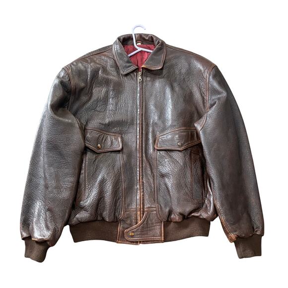 Vintage Leather Leather Flight Bomber Jacket Mens XL Tall XLT Brown Faded 90s - Picture 1 of 9